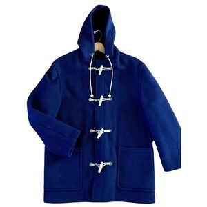 Gloverall Wool Duffle Coat Mens 42 Navy Wool‎ Toggle Hooded Made in England